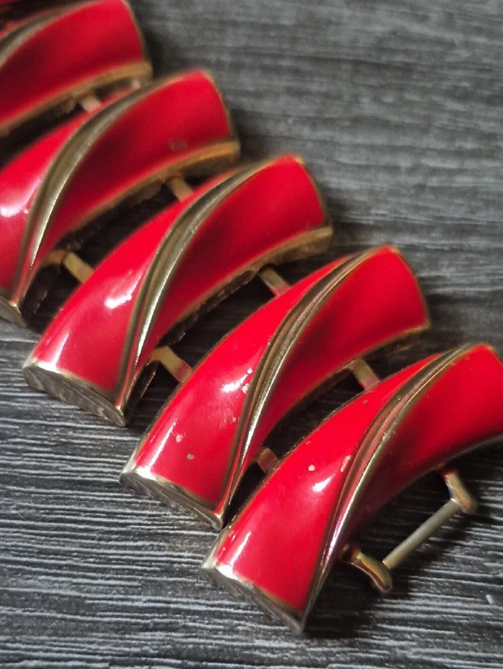 Vintage Red Enamel Metal Bracelet 6.75